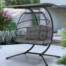 Gardeon Outdoor Egg Swing Chair Wicker Furniture Pod Stand Canopy 2 Seater Grey-8