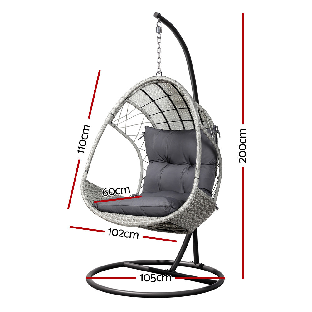 Gardeon Outdoor Egg Swing Chair Wicker Furniture Pod Stand Armrest Light Grey - 0