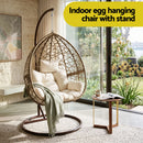 Gardeon Outdoor Egg Swing Chair Wicker Rattan Furniture Pod Stand Cushion Latte-4