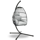 Gardeon Outdoor Egg Swing Chair Wicker Rope Furniture Pod Stand Cushion Grey-1