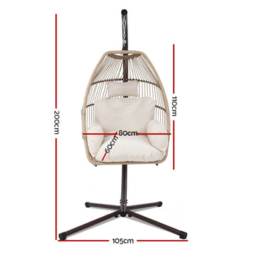 Gardeon Outdoor Egg Swing Chair Hanging Chair Wicker Rope Pod Stand Cushion Latte - 0