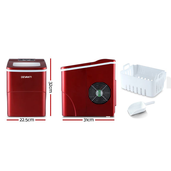 DEVANTi Portable Ice Cube Maker Machine 2L Home Bar Benchtop Easy Quick Red