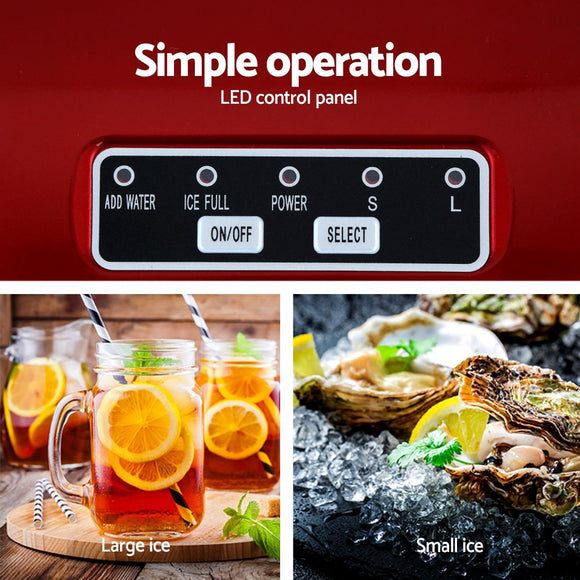 DEVANTi Portable Ice Cube Maker Machine 2L Home Bar Benchtop Easy Quick Red