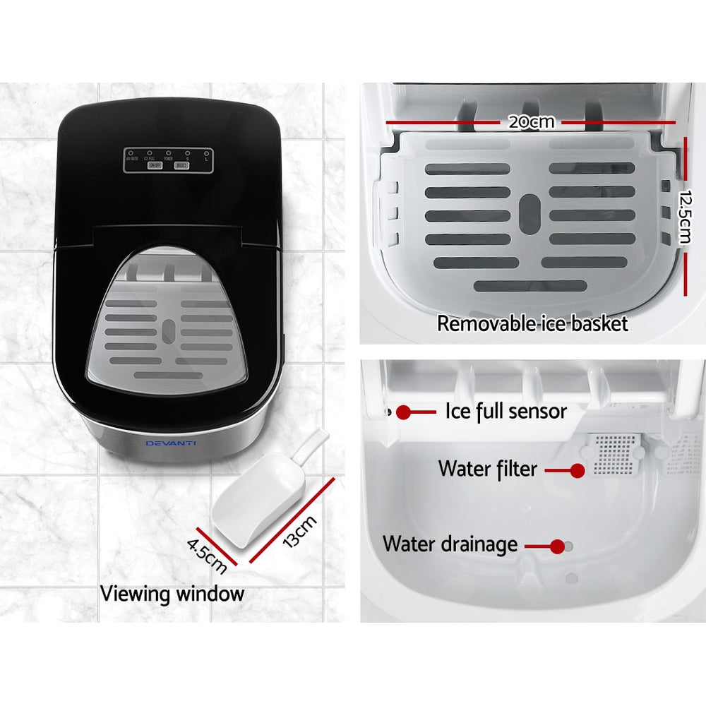 Devanti 2.4L Stainless Steel Portable Ice Cube Maker