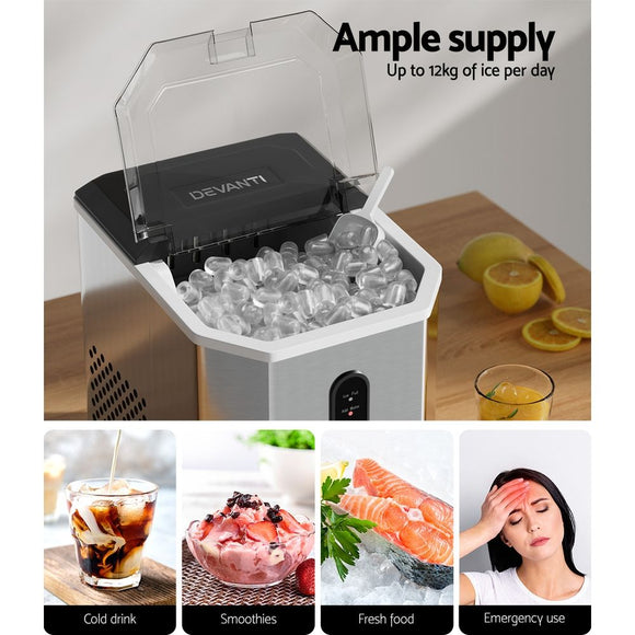 Devanti 12kg Ice Maker Machine w/Scoop Holder Silver