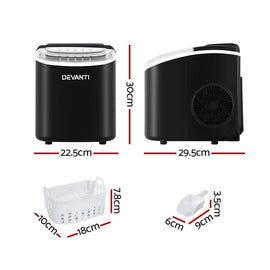 Devanti 12kg Ice Maker Machine w/Self Cleaning Black - 0