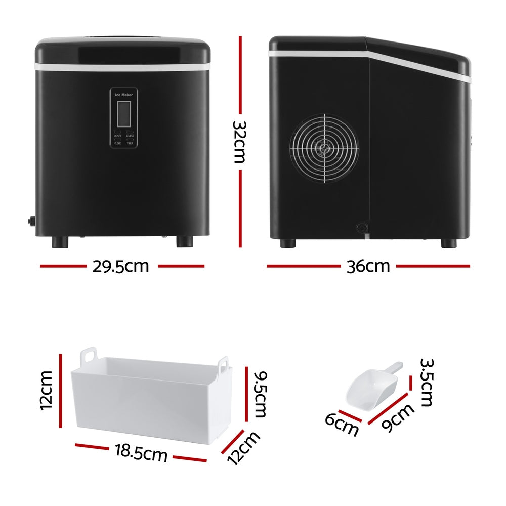 DEVANTI 3.2L Portable Ice Cube Maker Machine Benchtop Counter Black - 0
