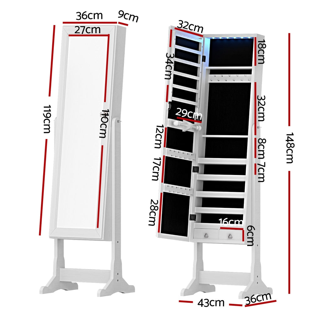 Artiss Jewellery Cabinet Mirror Free Standing - 0