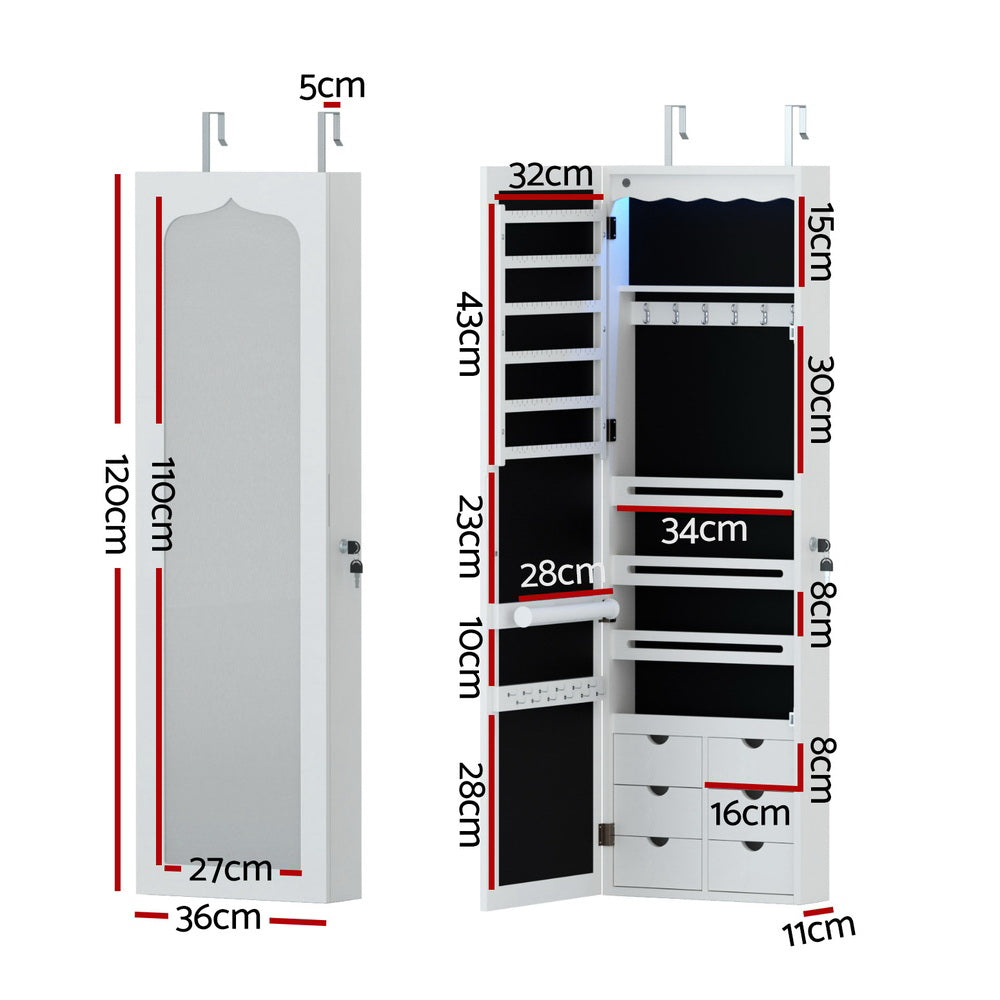 Artiss Jewellery Cabinet LED Mirror Lockable - 0
