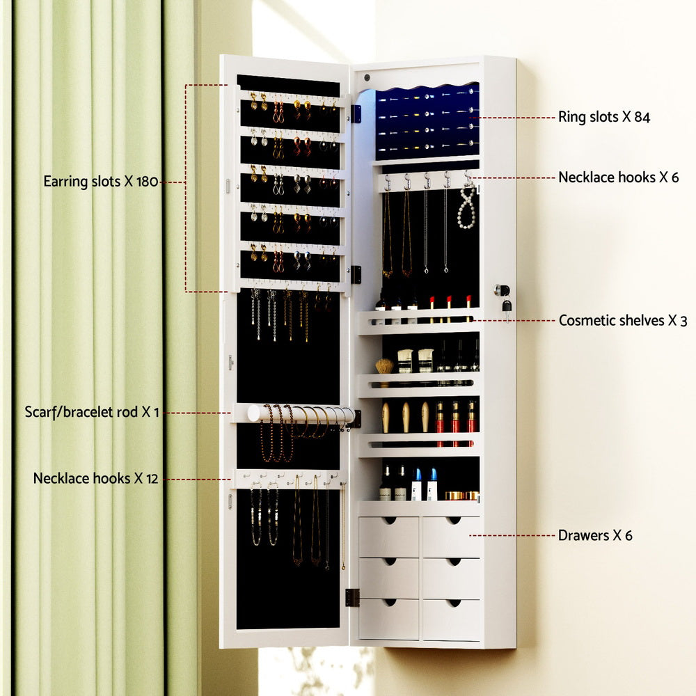 Artiss Jewellery Cabinet LED Mirror Lockable