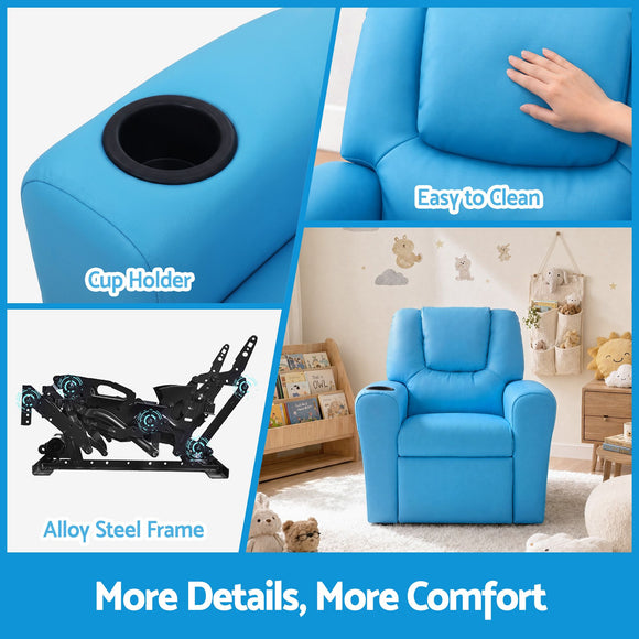 Keezi Kids Recliner Chair PU Leather Sofa Lounge Couch Children Armchair Blue