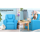 Keezi Kids Recliner Chair PU Leather Sofa Lounge Couch Children Armchair Blue-4