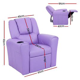 Keezi Kids Recliner Chair PU Leather Sofa Lounge Couch Children Armchair Purple - 0