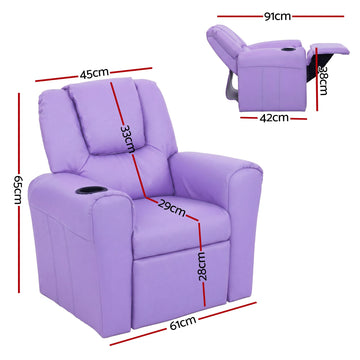 Keezi Kids Recliner Chair PU Leather Sofa Lounge Couch Children Armchair Purple - 0