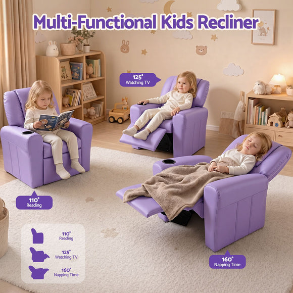 Keezi Kids Recliner Chair PU Leather Sofa Lounge Couch Children Armchair Purple
