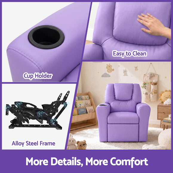 Keezi Kids Recliner Chair PU Leather Sofa Lounge Couch Children Armchair Purple