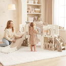 Keezi Kids Slide Set Toddler Indoor Playset With Drawing Board Beige-9