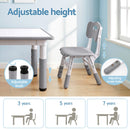 Keezi Kids Table and 4 Chairs Set Height Adjustable Toddler Desk and Chair Set for Ages 3-8, Children Activity Table with Graffiti Desktop for Learning Drawing Playing, Grey-4