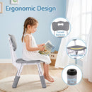 Keezi Kids Table and 4 Chairs Set Height Adjustable Toddler Desk and Chair Set for Ages 3-8, Children Activity Table with Graffiti Desktop for Learning Drawing Playing, Grey-6