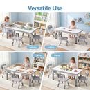 Keezi Kids Table and 4 Chairs Set Height Adjustable Toddler Desk and Chair Set for Ages 3-8, Children Activity Table with Graffiti Desktop for Learning Drawing Playing, Grey-7