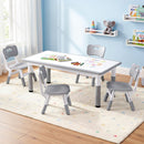 Keezi Kids Table and 4 Chairs Set Height Adjustable Toddler Desk and Chair Set for Ages 3-8, Children Activity Table with Graffiti Desktop for Learning Drawing Playing, Grey-9