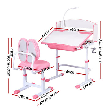 Keezi Kids Study Desk Chair Set Adjustable Ergonomic Table LED Lamp Pink - 0