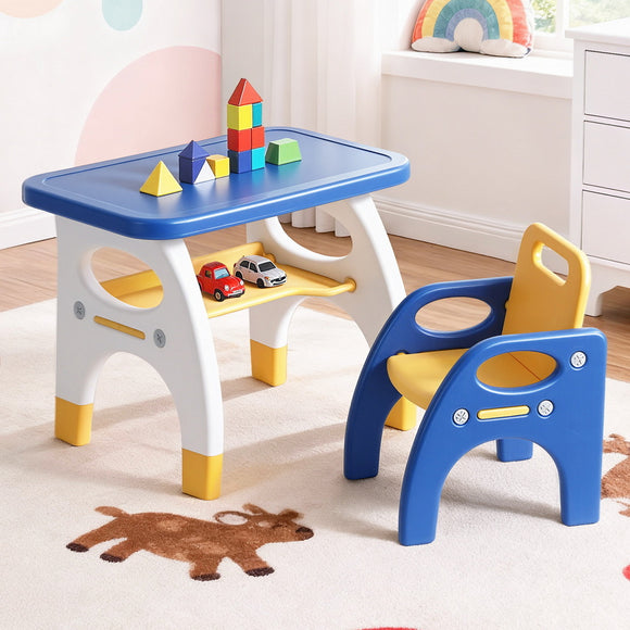 Keezi Kids Table and Chair Set HDPE Toddler Activity Play Set Blue/Yellow