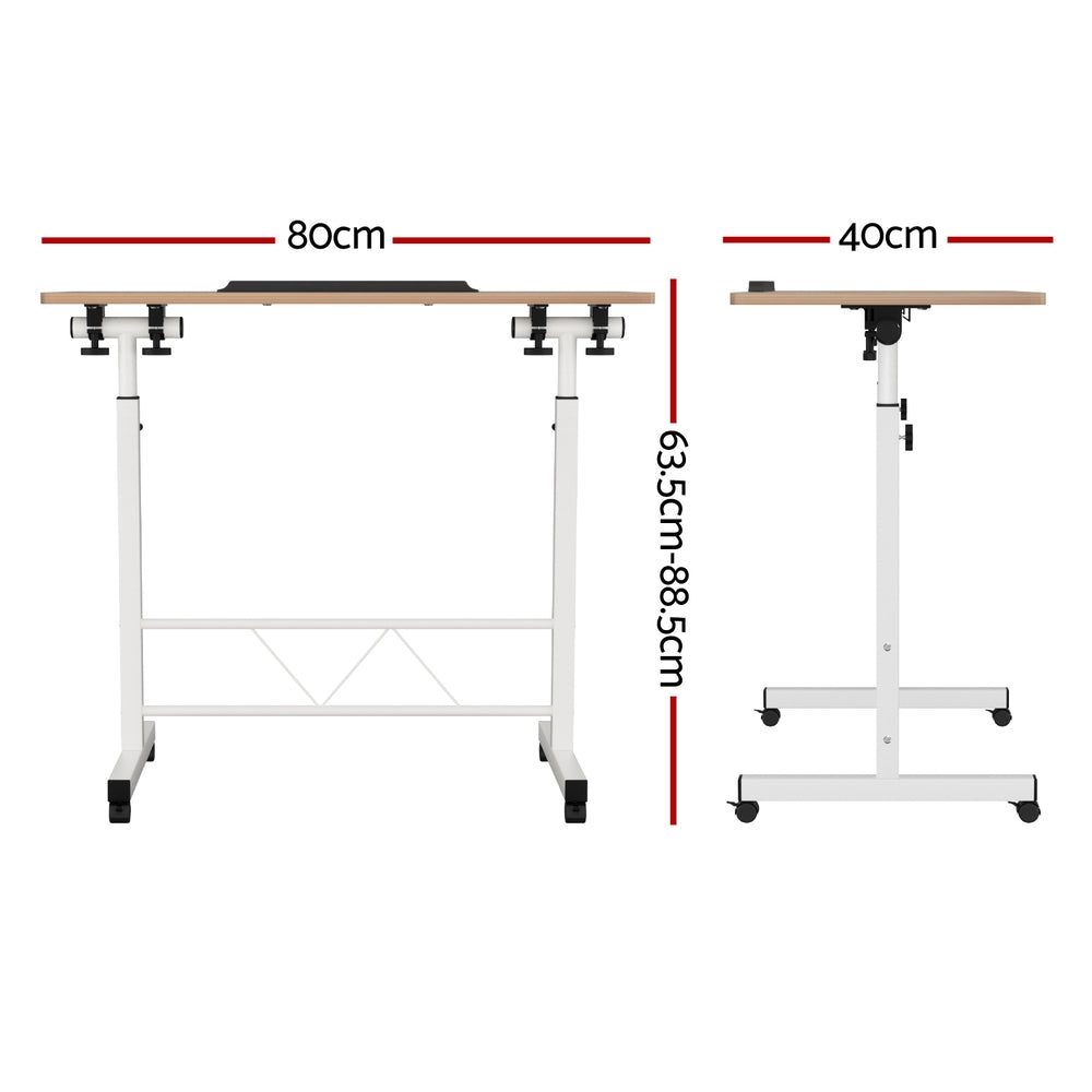 Artiss Laptop Desk Table Adjustable 80CM Light Wood - 0