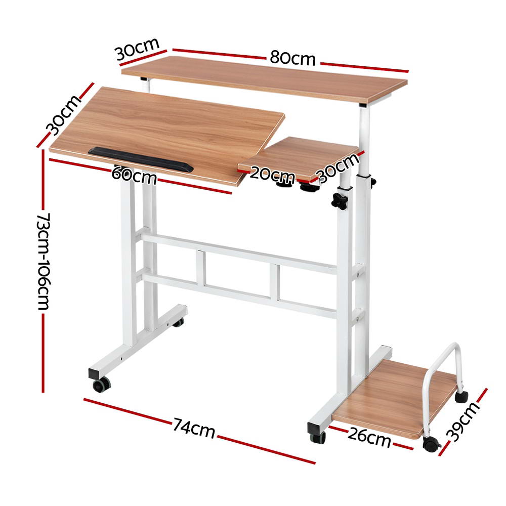 Artiss Laptop Desk Table Adjustable Light Wood 80CM - 0