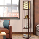 Artiss Floor Lamp 3 Tier Shelf Storage LED Light Stand Home Room Pattern Brown-1