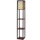 Artiss Floor Lamp 3 Tier Shelf Storage LED Light Stand Home Room Pattern Brown-2