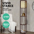 Artiss Floor Lamp 3 Tier Shelf Storage LED Light Stand Home Room Pattern Brown-4