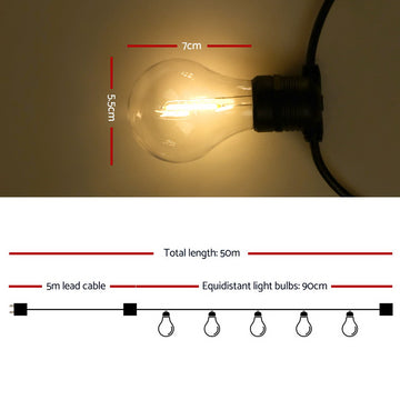 50m LED Festoon String Lights Outdoor Christmas Decorations Wedding Garden Party - 0