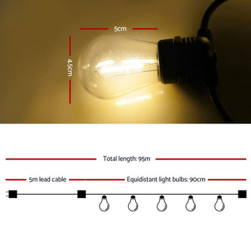 95m LED Festoon String Lights Christmas Decorations Wedding Party Outdoor Garden - 0