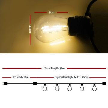 32m LED Festoon String Lights Christmas Decorations Wedding Party Outdoor Garden - 0