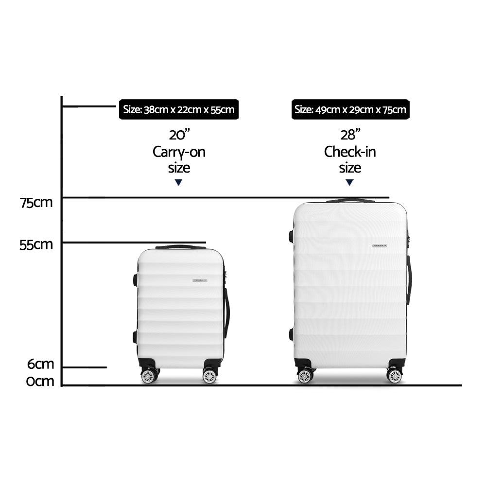 Wanderlite 2pcs Luggage Trolley Travel Suitcase Set TSA Hard Shell Case Strap White - 0