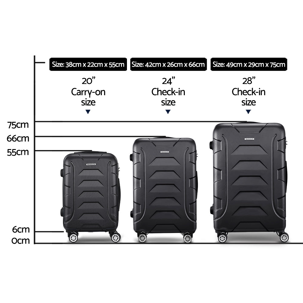 Wanderlite 3pc Luggage Trolley Travel Suitcase Set TSA Hard Case Lightweight Black - 0