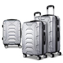 Wanderlite 3pc Luggage Trolley Travel Suitcase Set TSA Hard Case Shell Strap Silver-1