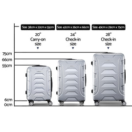Wanderlite 3pc Luggage Trolley Travel Suitcase Set TSA Hard Case Shell Strap Silver - 0