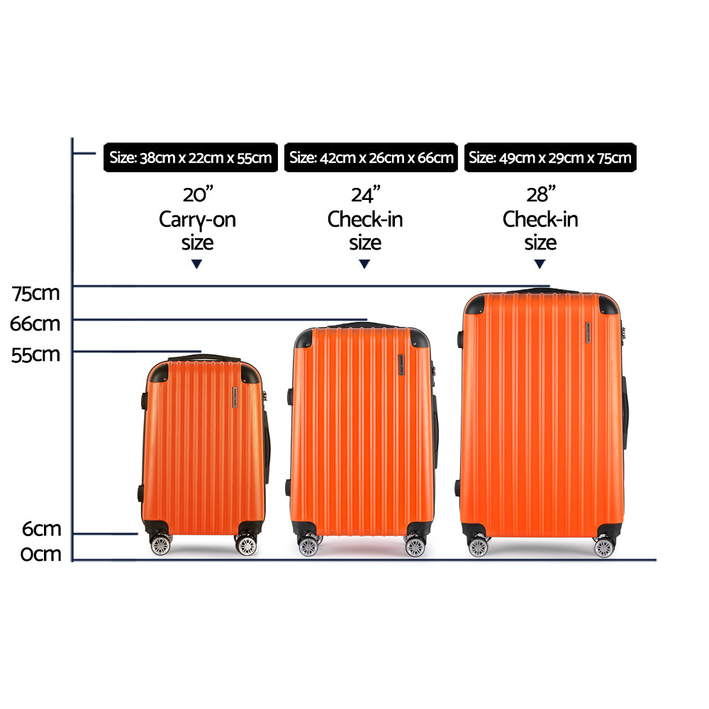 Wanderlite 3pc Luggage Trolley Travel Set Suitcase Carry On TSA Lock Hard Case Lightweight Orange - 0