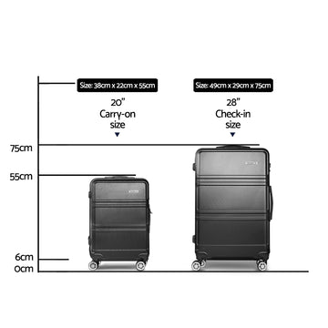 Wanderlite 2pc Luggage Trolley Set Suitcase Travel TSA Carry On Hard Case Lightweight Black - 0
