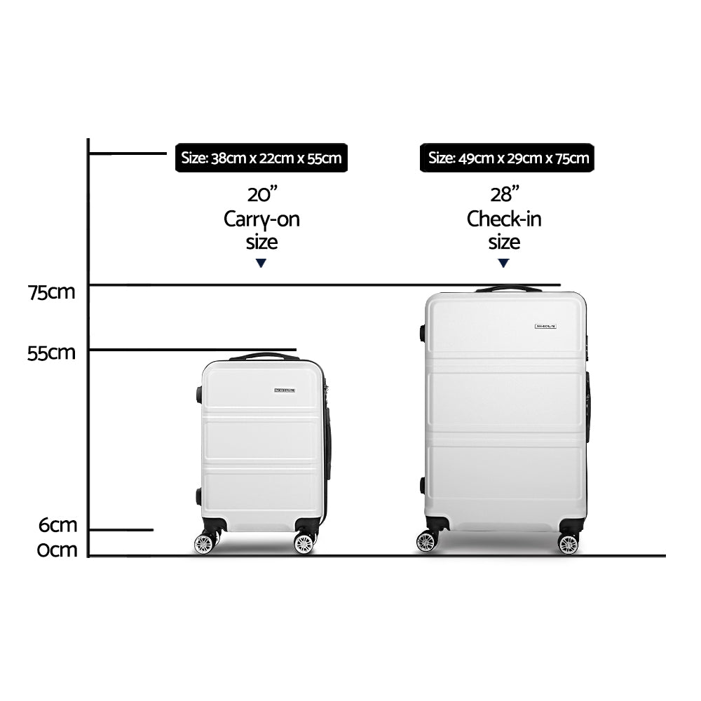 Wanderlite 2pc Luggage Trolley Set Suitcase Travel TSA Carry On Hard Case Lightweight White - 0