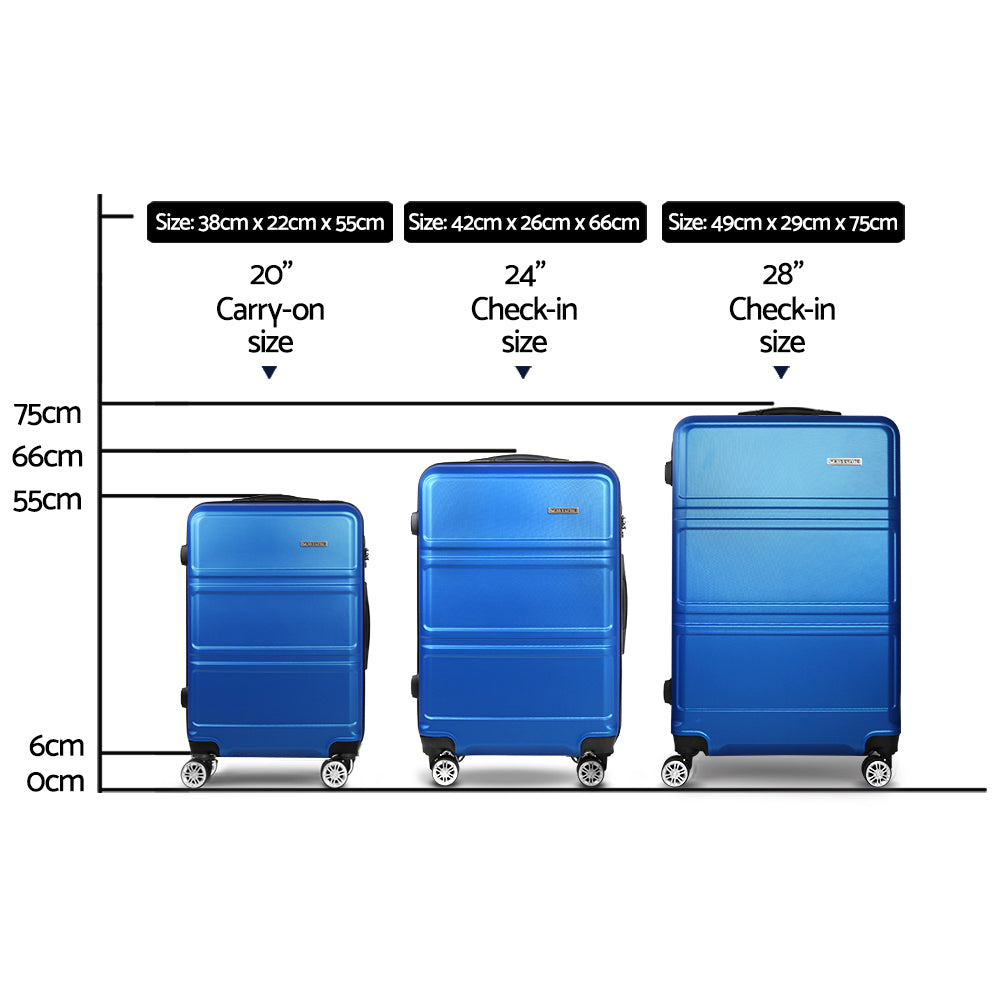 Wanderlite 3pc Luggage Trolley Set Suitcase Travel TSA Carry On Hard Case Lightweight Blue - 0