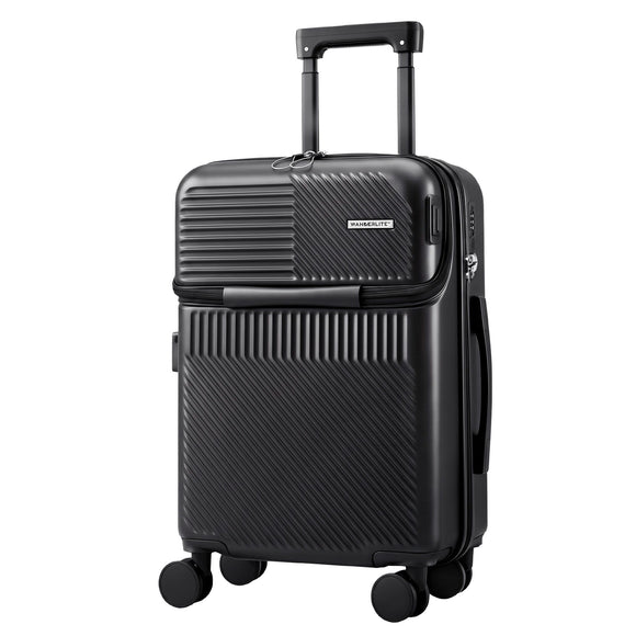 Wanderlite 20" Luggage Suitcase Front Pocket Travel Carry On TSA Black