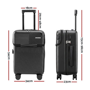 Wanderlite 20" Luggage Suitcase Front Pocket Travel Carry On TSA Black - 0