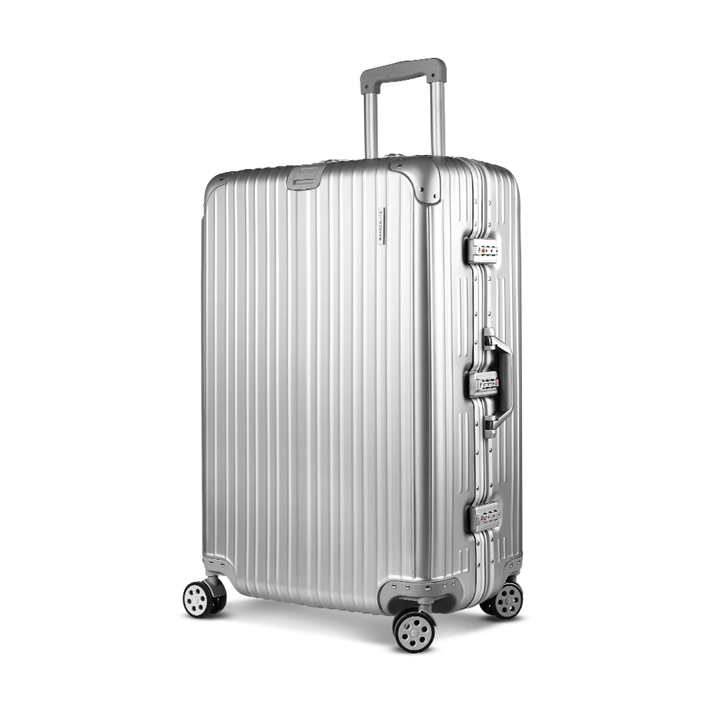 Wanderlite 28" Luggage Trolley Travel Suitcase Set TSA Carry On Lightweight Aluminum Silver - 0