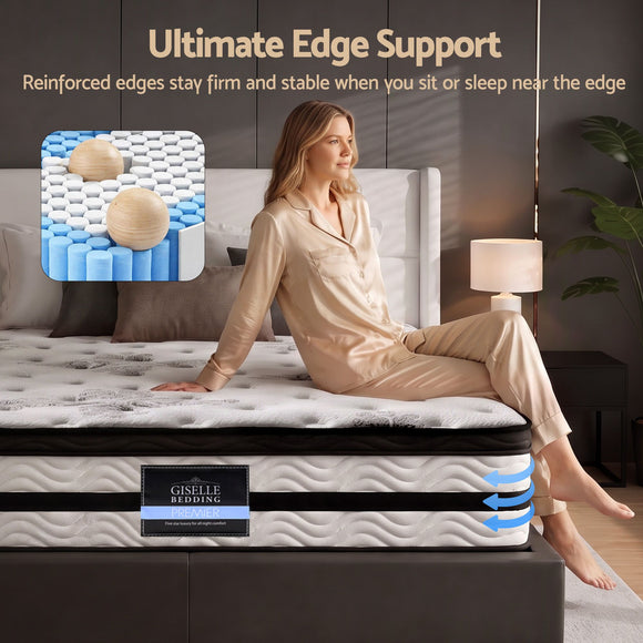 Giselle Bedding 34cm Mattress Euro Top Pocket Spring Double