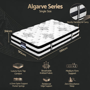 Giselle Bedding 34cm Mattress Euro Top Pocket Spring Single - 0