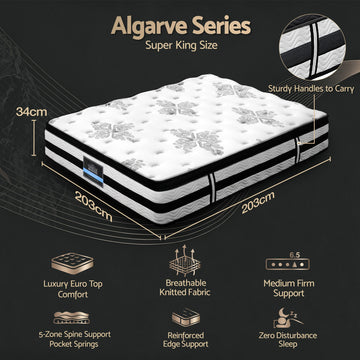 Giselle Bedding 34cm Mattress Euro Top Pocket Spring Super King - 0