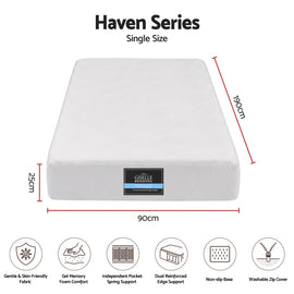 Giselle 25cm Single Hybrid Mattress Soft Knitted Fabric Edge Support Gel Foam - 0